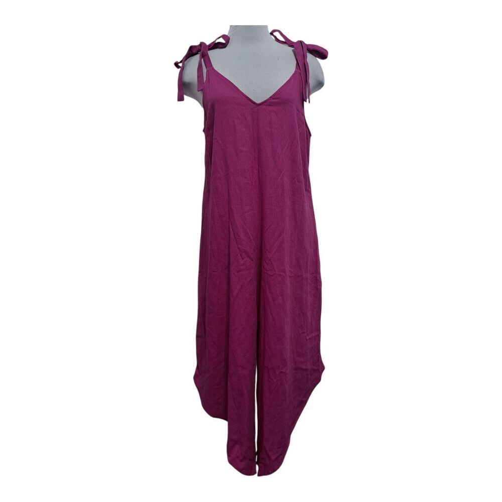 Vintage Everlily Linen Blend Y2K 90s Boho Romper Jumpsuit Large Fuschia Pink